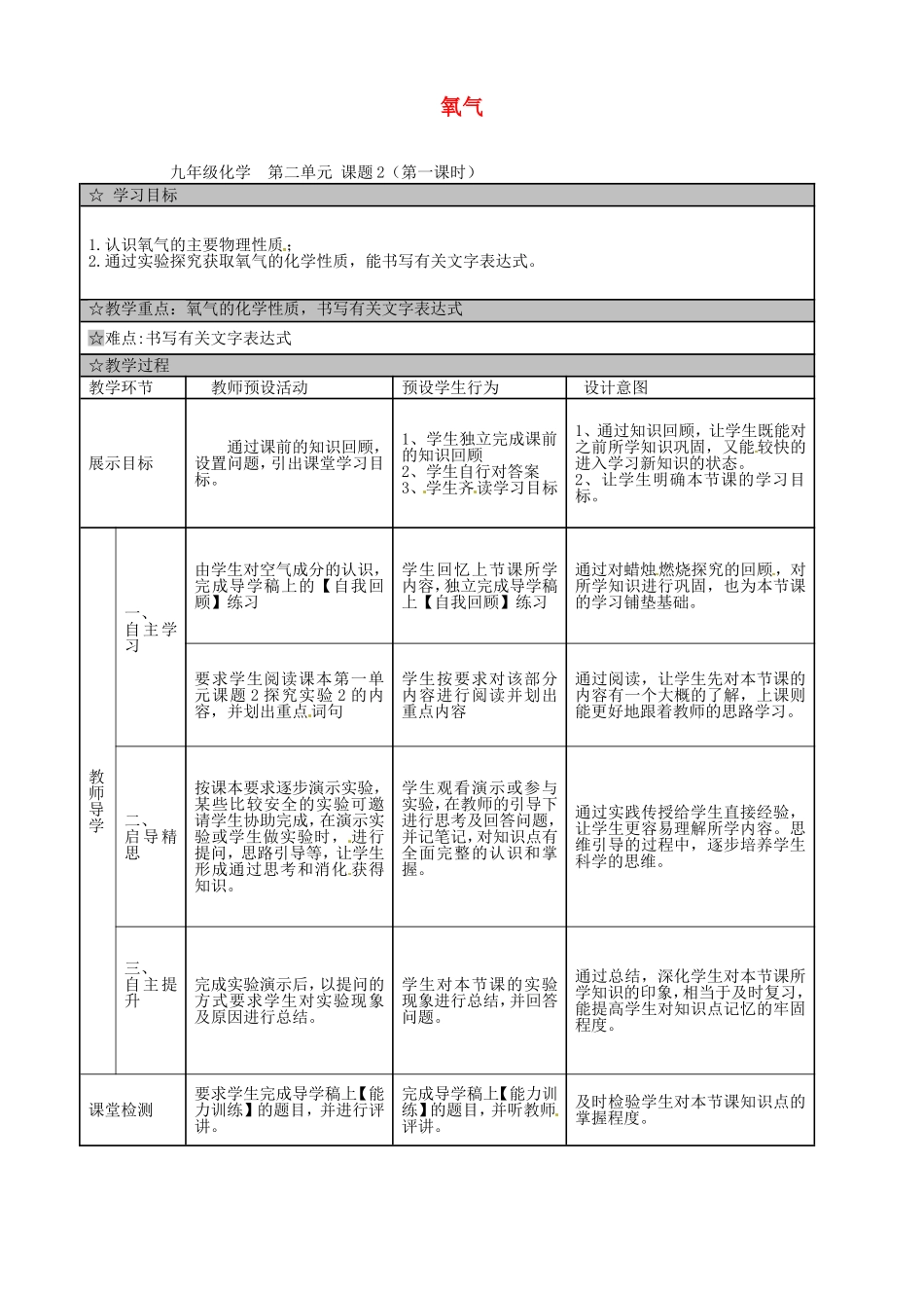 广东署山市顺德区江义初级中学九年级化学上册第二单元课题2氧气教案新人教版_第1页