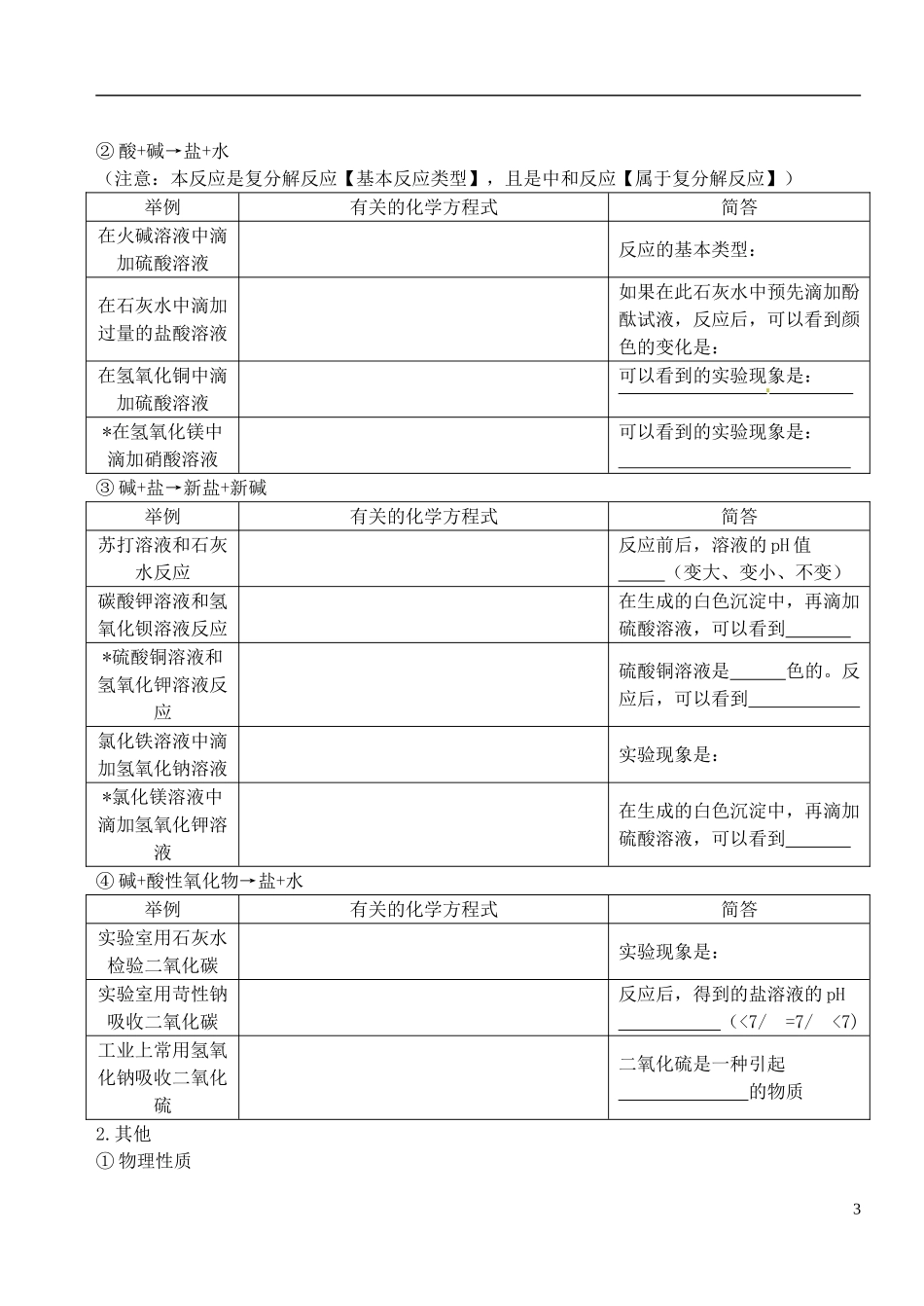 北京市和平北路学校中考化学酸碱盐知识点归纳填空_第3页