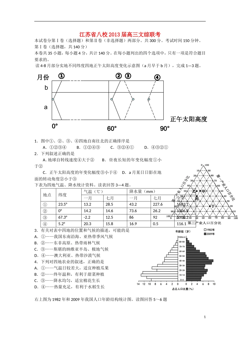 江苏省八校2013届高三文综联考_第1页