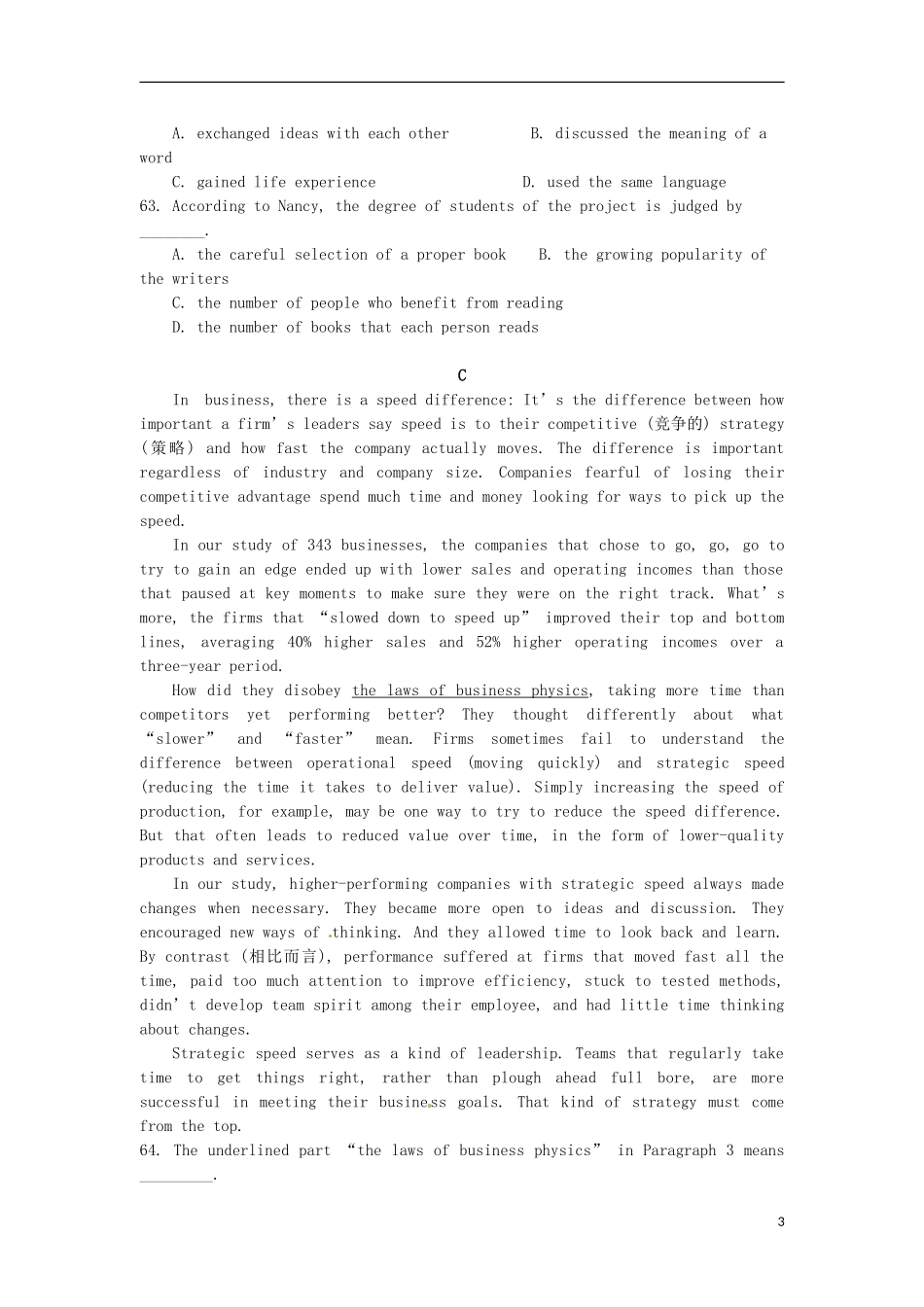 2013届高三英语三星级阶梯阅读练习15_第3页