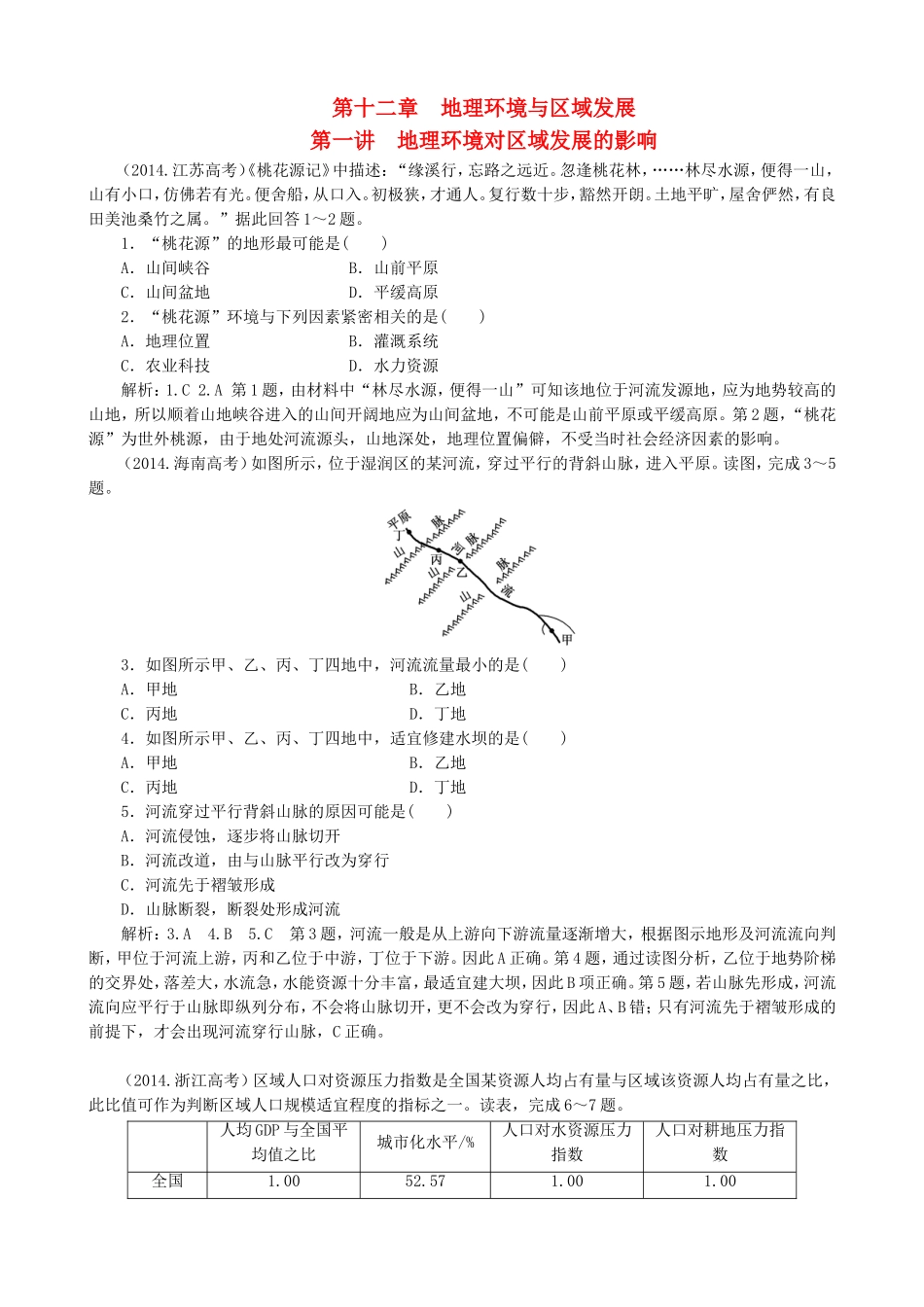 2016高考地理第一轮总复习真题备选题库第十二章地理环境与区域发展_第1页