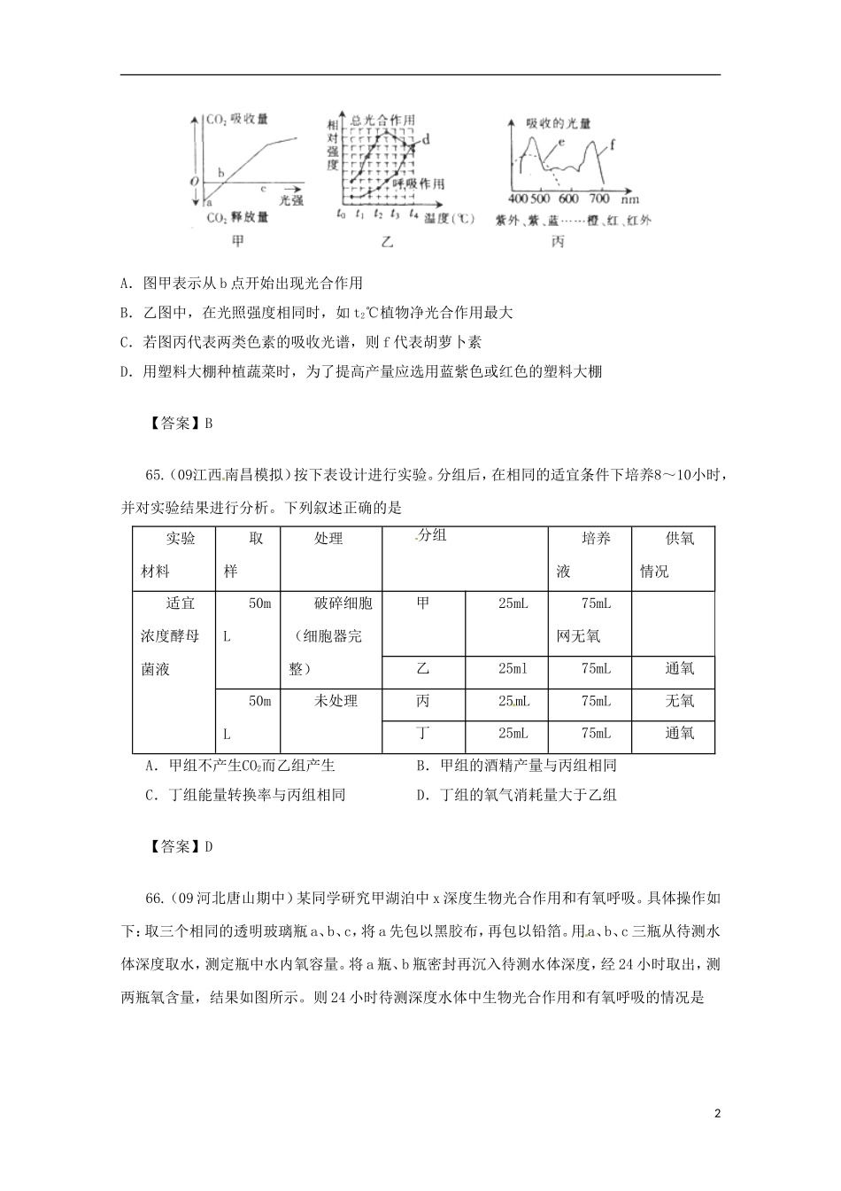 2013届高三生物 试题集锦 呼吸作用（11）_第2页