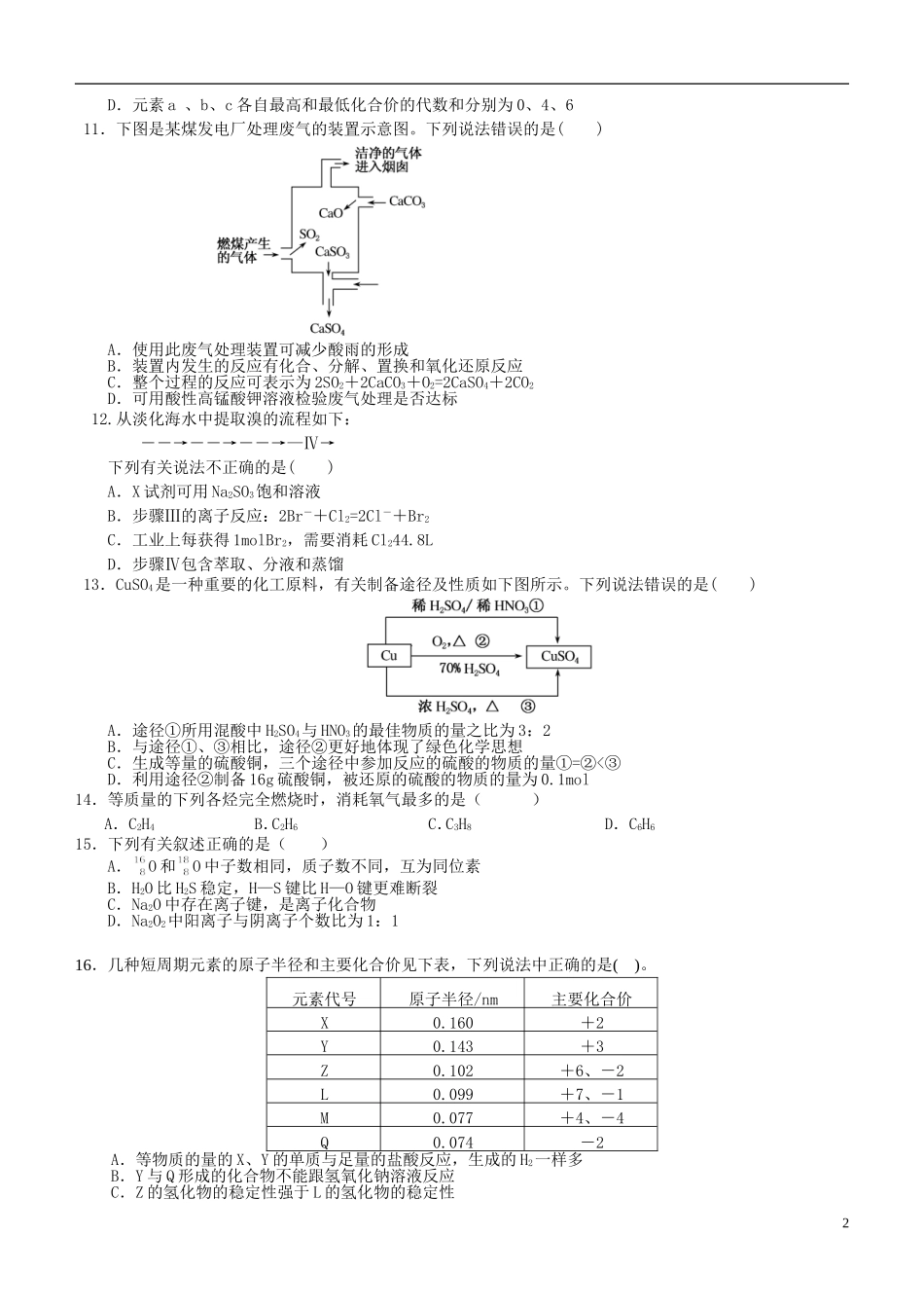 2016届高三化学上学期阶段测试试题精选1_第2页