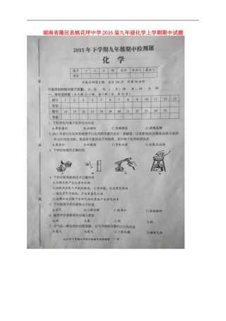 湖南省隆回县桃花坪中学2016届九年级化学上学期期中试题扫描版新人教版