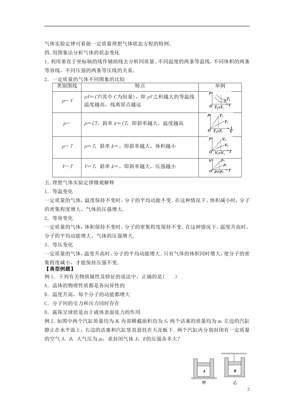 2016届高三物理一轮复习第11章第2课时固体液体和气体导学案无答案_第2页