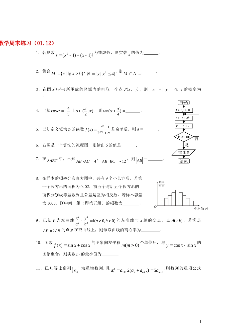 江苏省扬中市第二高级中学2013届高三数学周末练习试题（01.12）_第1页