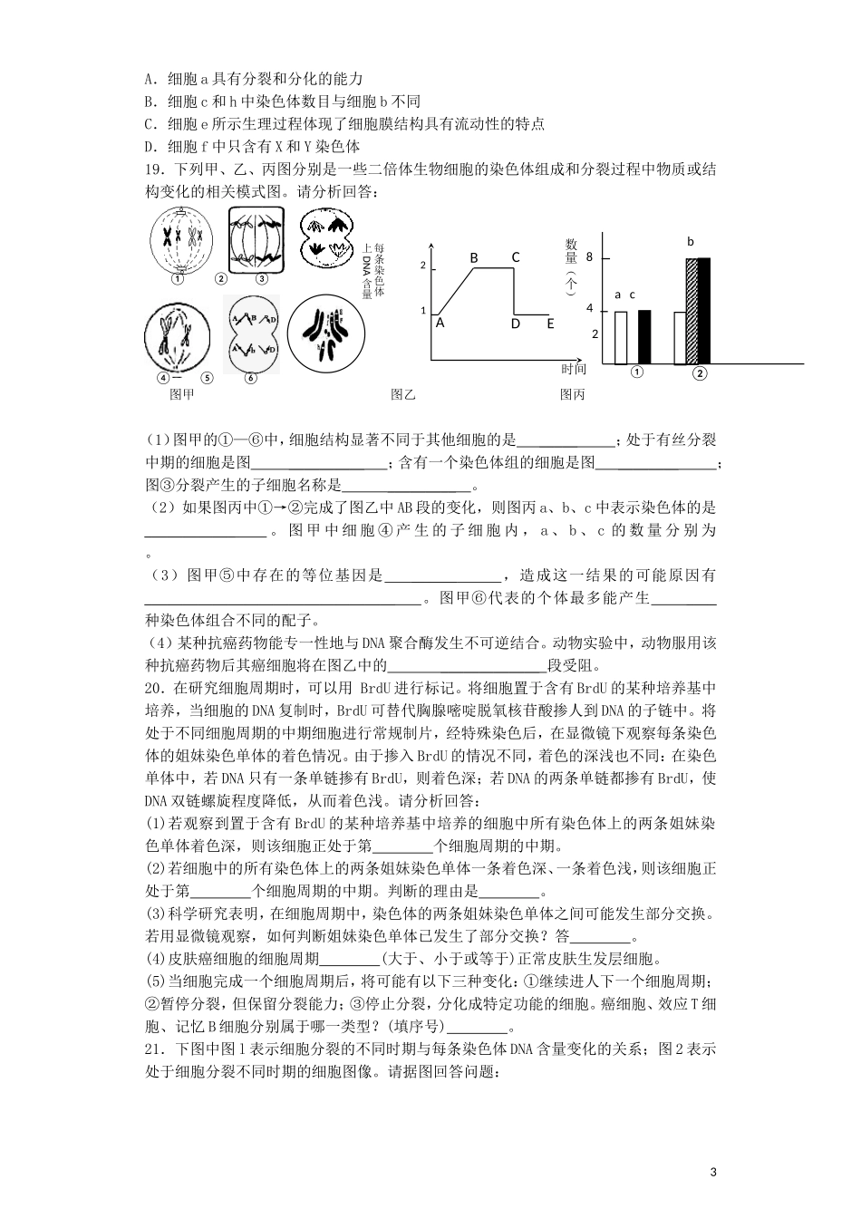 河南省光山二高2016届高三生物复习第六章细胞的生命历程单元强化训练题含解析新人教版必修1_第3页