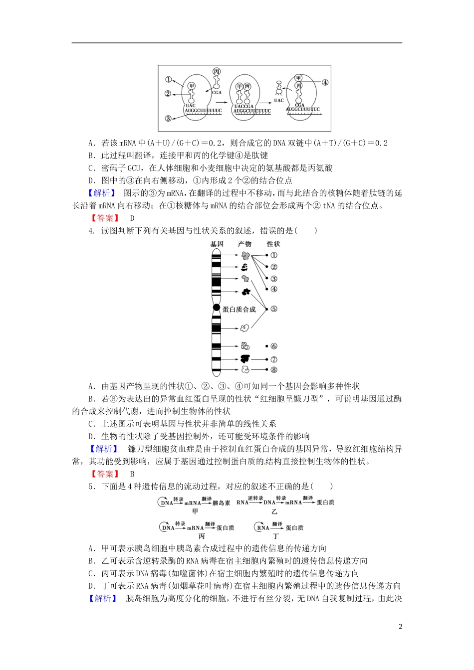 2016届高考生物总复习基因的表达试题含解析_第2页