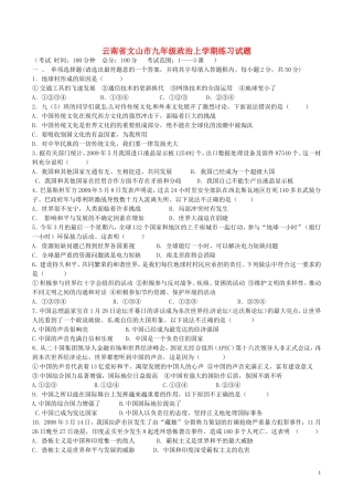 云南省文山市九年级政治上学期练习试题人民版