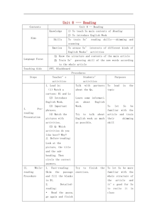 广东省广州市花都区赤坭中学八年级英语上册Unit8EnglishWeekReading教案新版牛津深圳版
