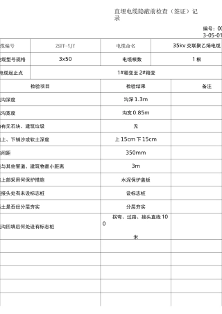 直埋电缆隐蔽前检查(签证)记录