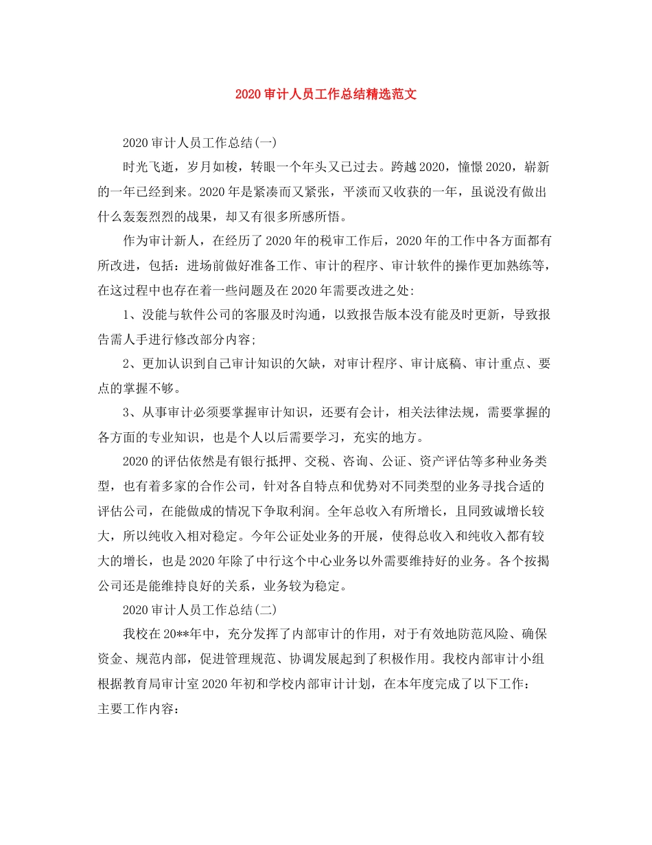 审计人员工作总结精选范文_第1页
