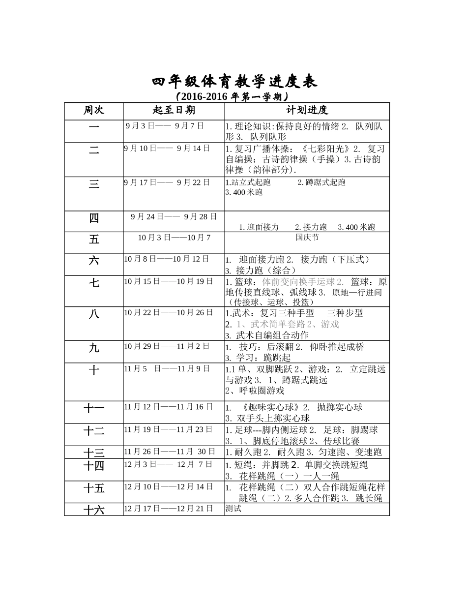 四年级教学进度表_第1页