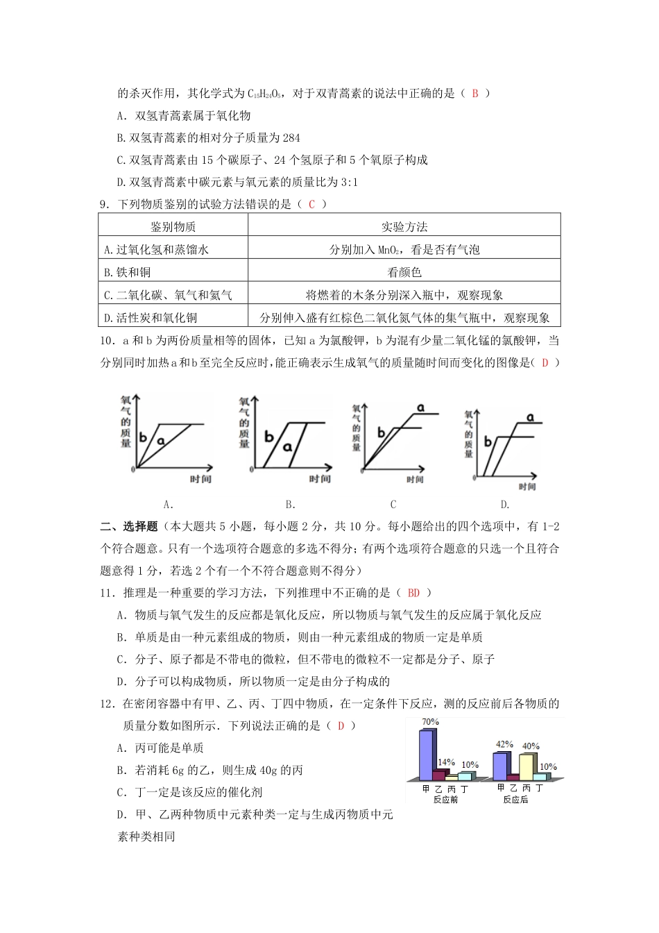天津市和平区2016届九年级化学上学期期中试题pdf新人教版_第2页