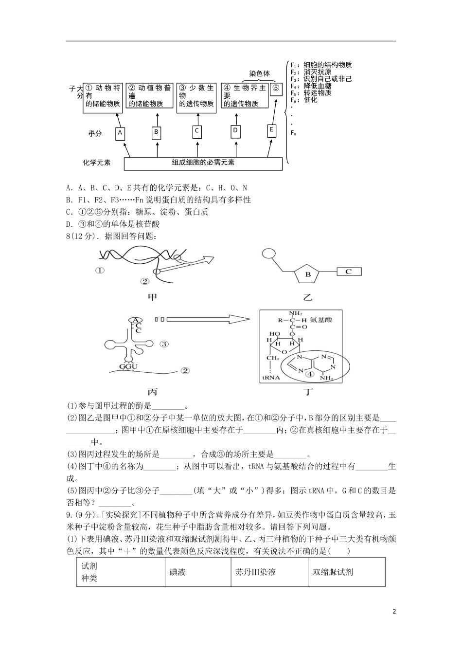 四川省渠县中学2016届高三生物复习测试试题三_第2页