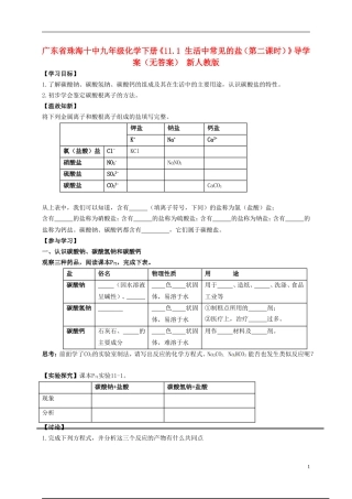 广东省珠海十中九年级化学下册《11.1 生活中常见的盐（第二课时）》导学案（无答案） 新人教版