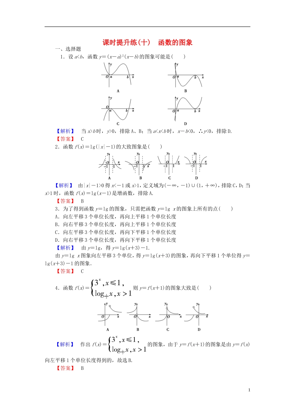 高考总动员2016届高考数学大一轮复习第2章第7节函数的图象课时提升练文新人教版_第1页