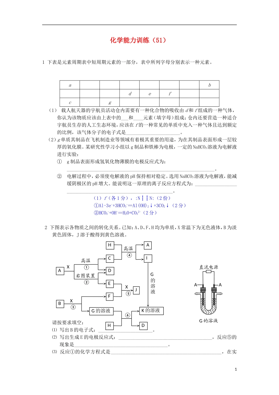 2012-2013学年高二化学第一学期 能力训练（51）_第1页