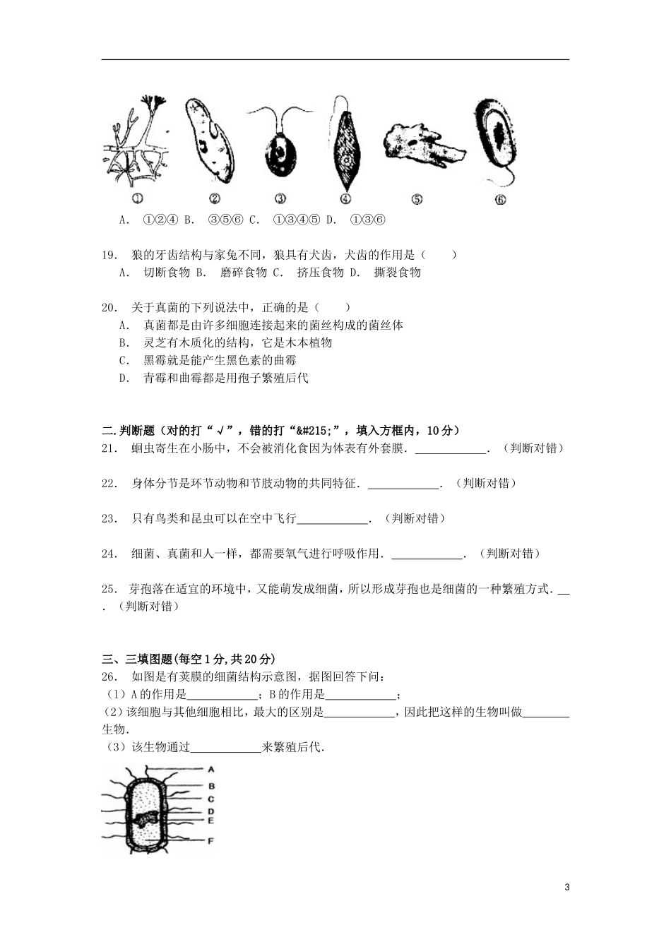 湖南省岳阳市湘阴县车马中学2014_2015学年八年级生物上学期第二次月考试卷含解析_第3页