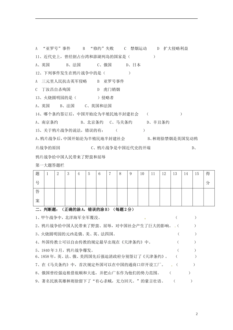 山东省广饶县丁庄镇中心初中2015_2016学年六年级历史10月月考试题无答案鲁教版_第2页
