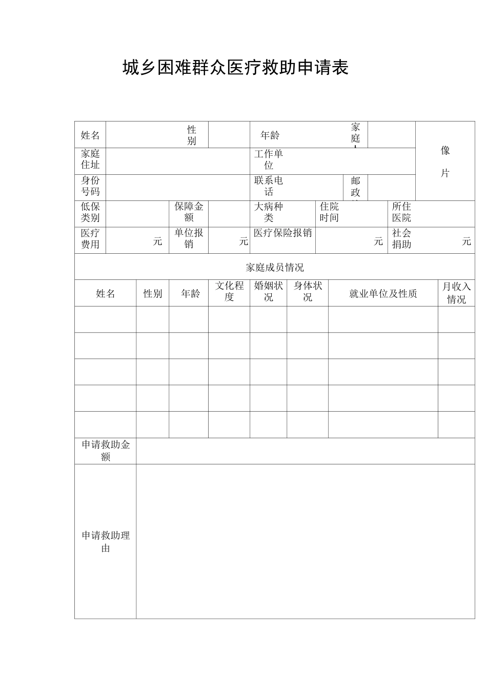 城乡困难群众医疗救助申请表_第1页