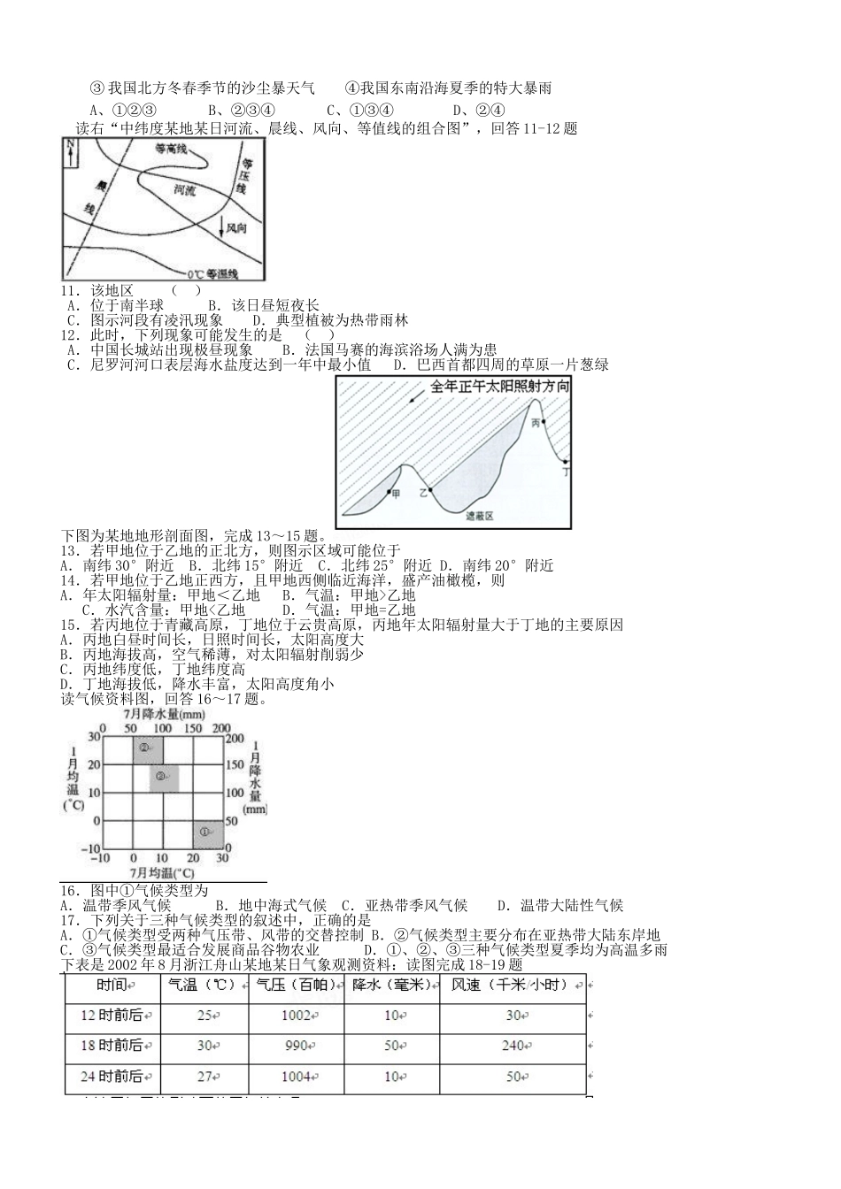 山东省济阳县第一中学高中地理复习题2中图版必修1_第2页