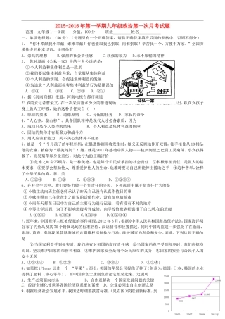 陕西省西安市第七十中学2016届九年级政治10月月考试题新人教版