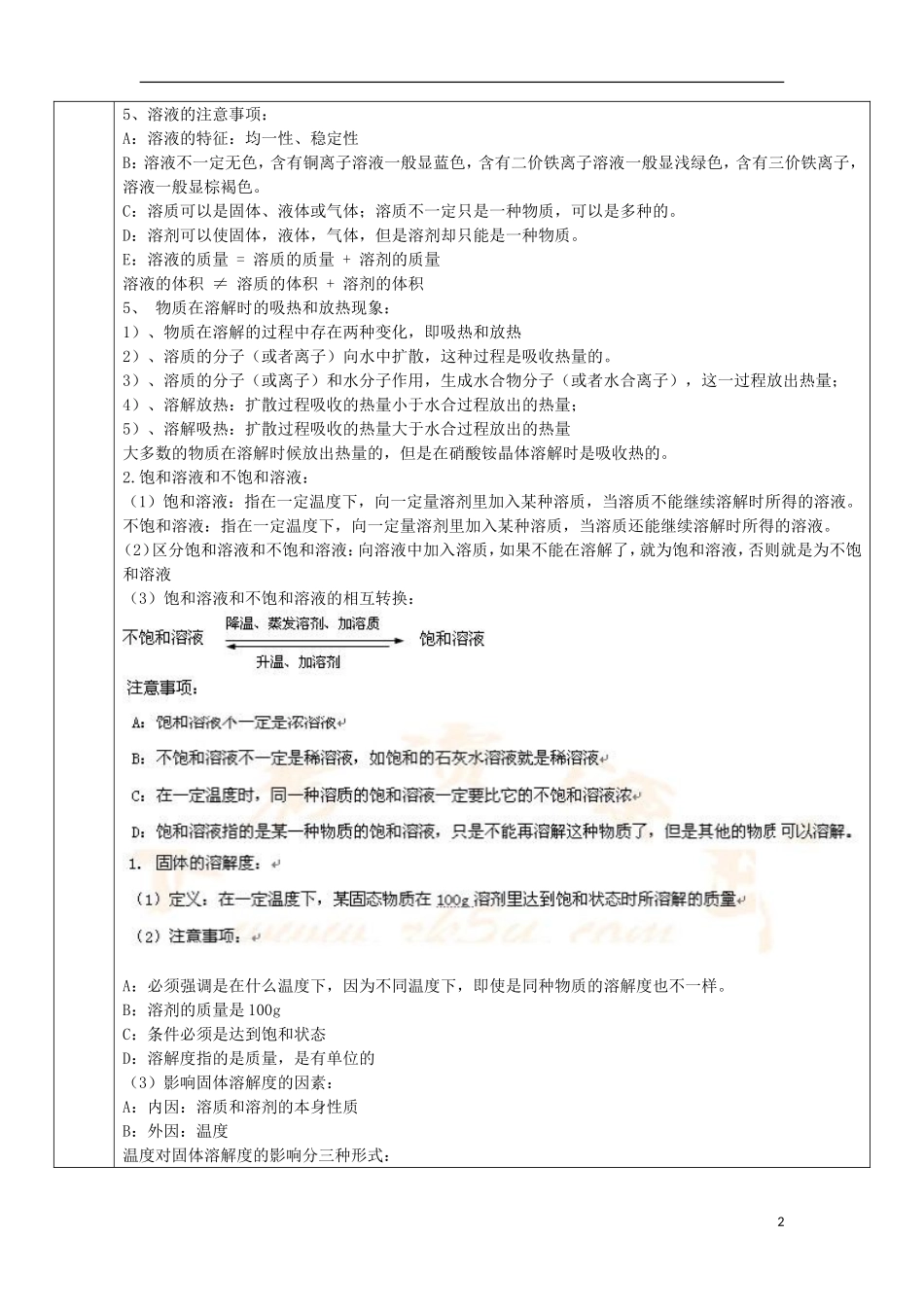 陕西省石泉县池河中学九年级化学下册第七章溶液复习教案粤教版_第2页