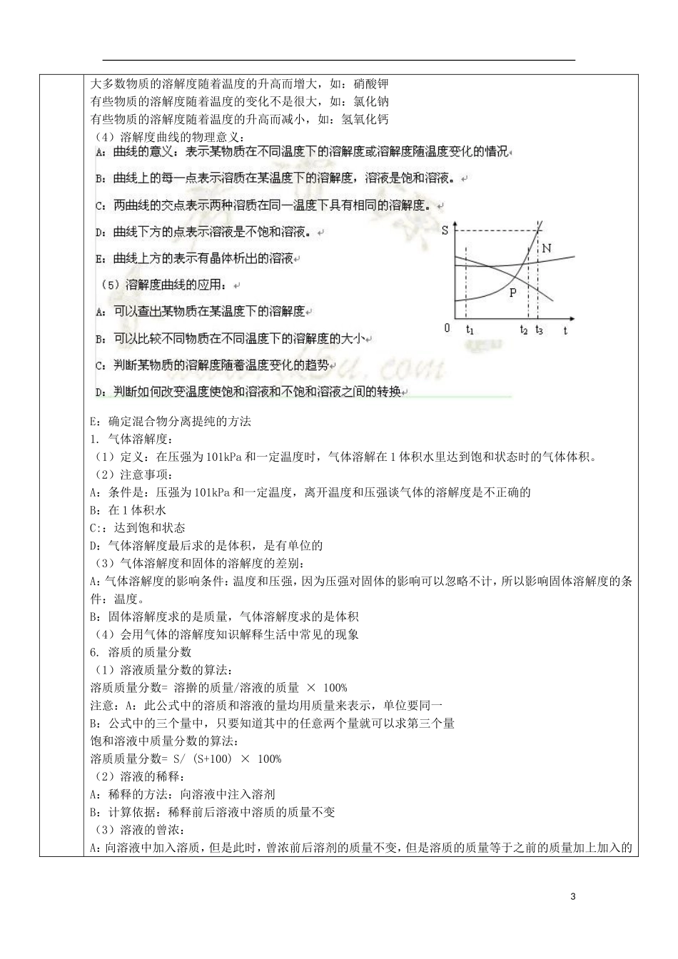 陕西省石泉县池河中学九年级化学下册第七章溶液复习教案粤教版_第3页