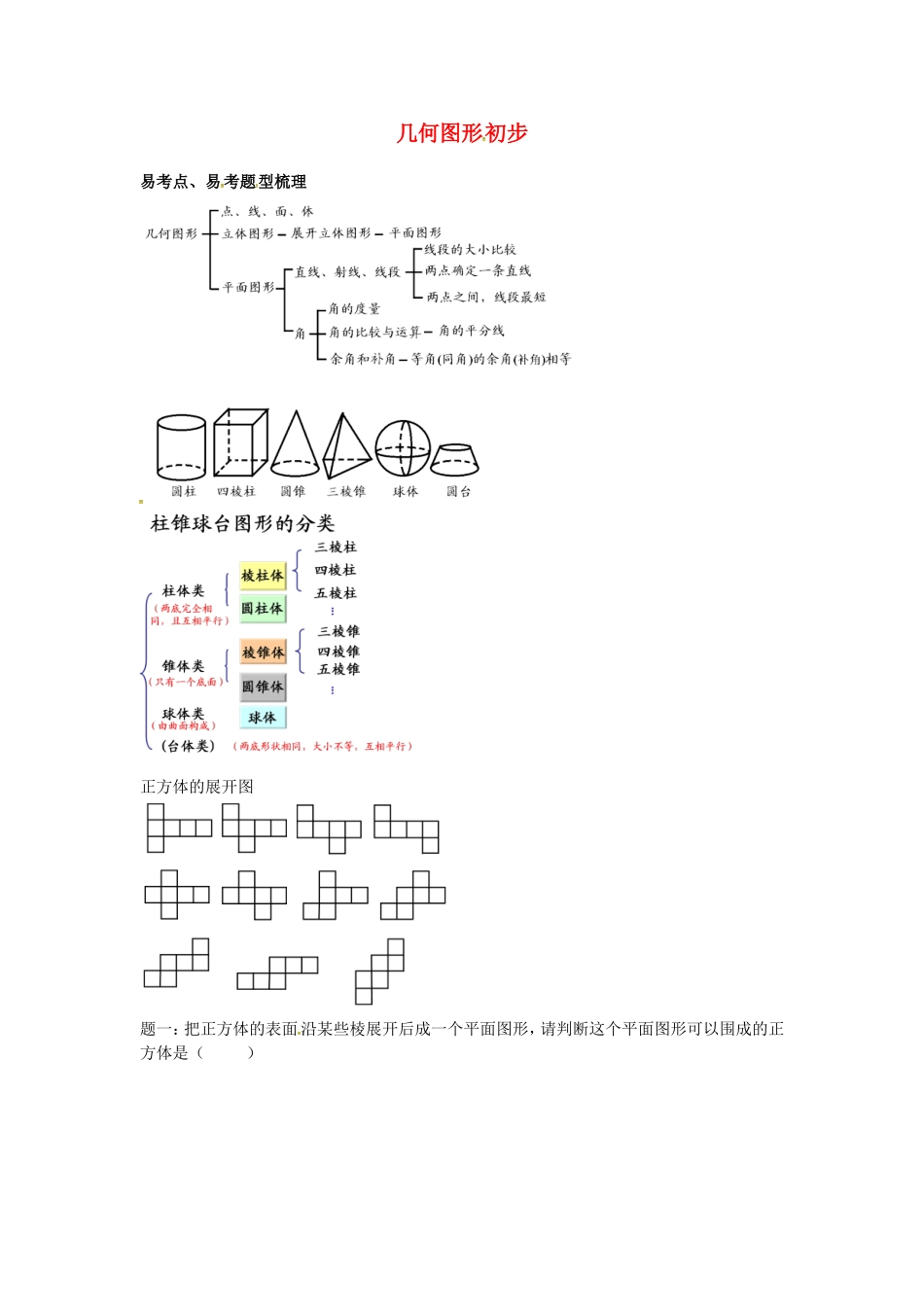 山东省冠县武训高级中学七年级数学上册几何图形初步同步练习1_第1页