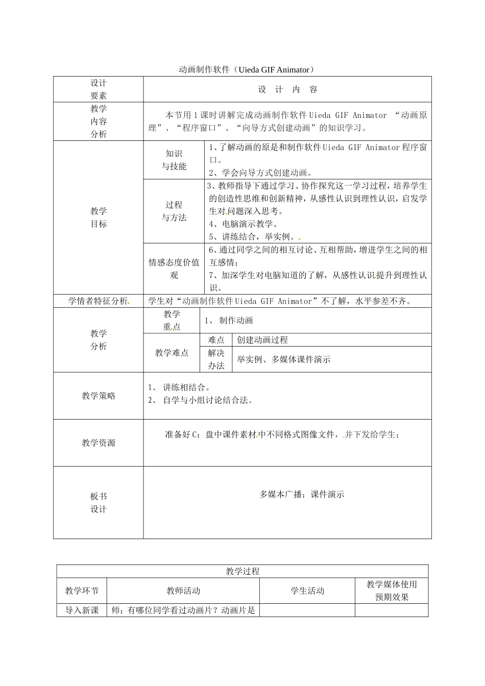 新疆兵团第五师八十八团学校高中信息技术下册第15课时动画制作软件教案_第1页