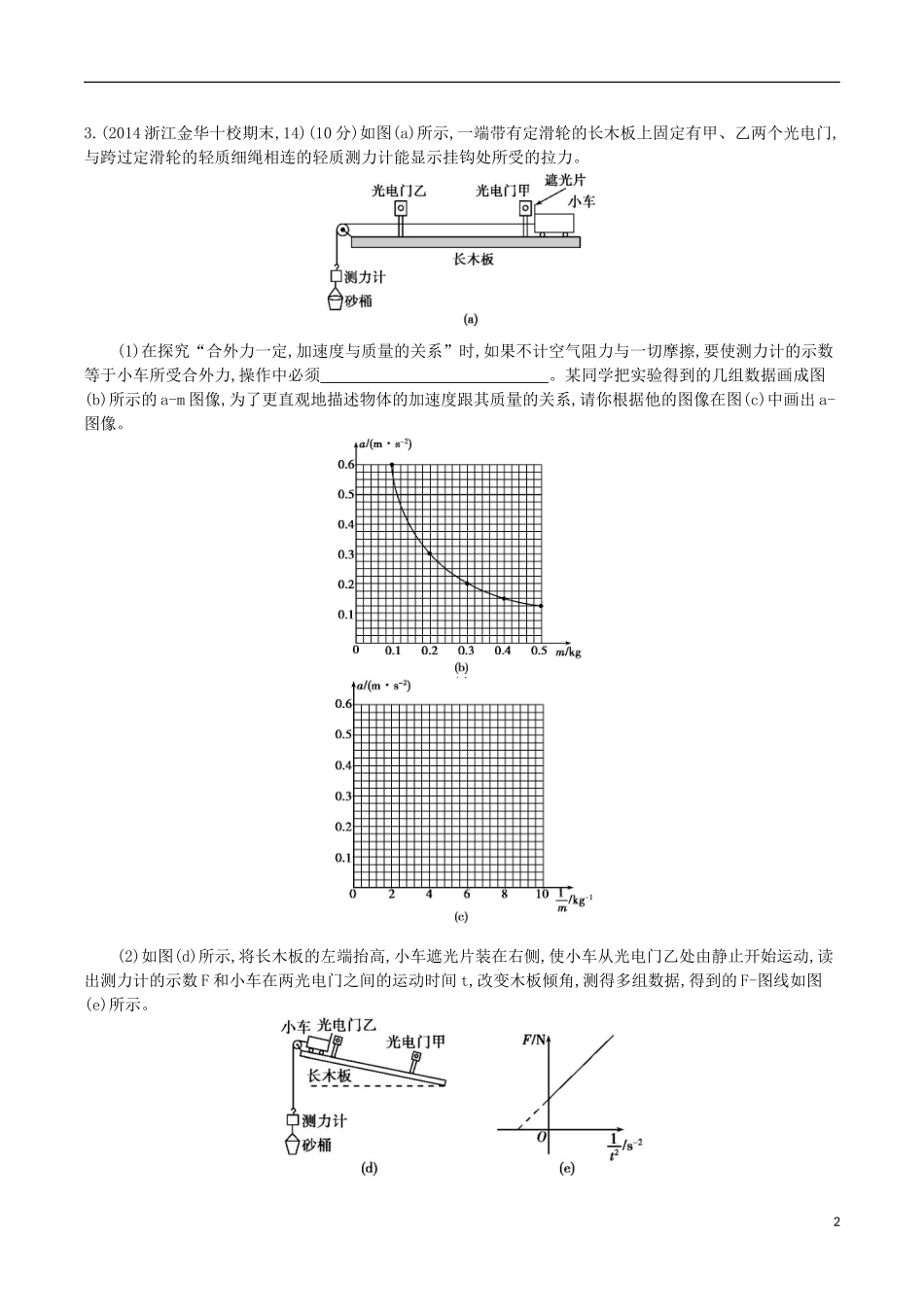 2年模拟浙江专用2016届高三物理一轮复习第3章第4讲实验四：探究加速度与力质量的关系练习_第2页