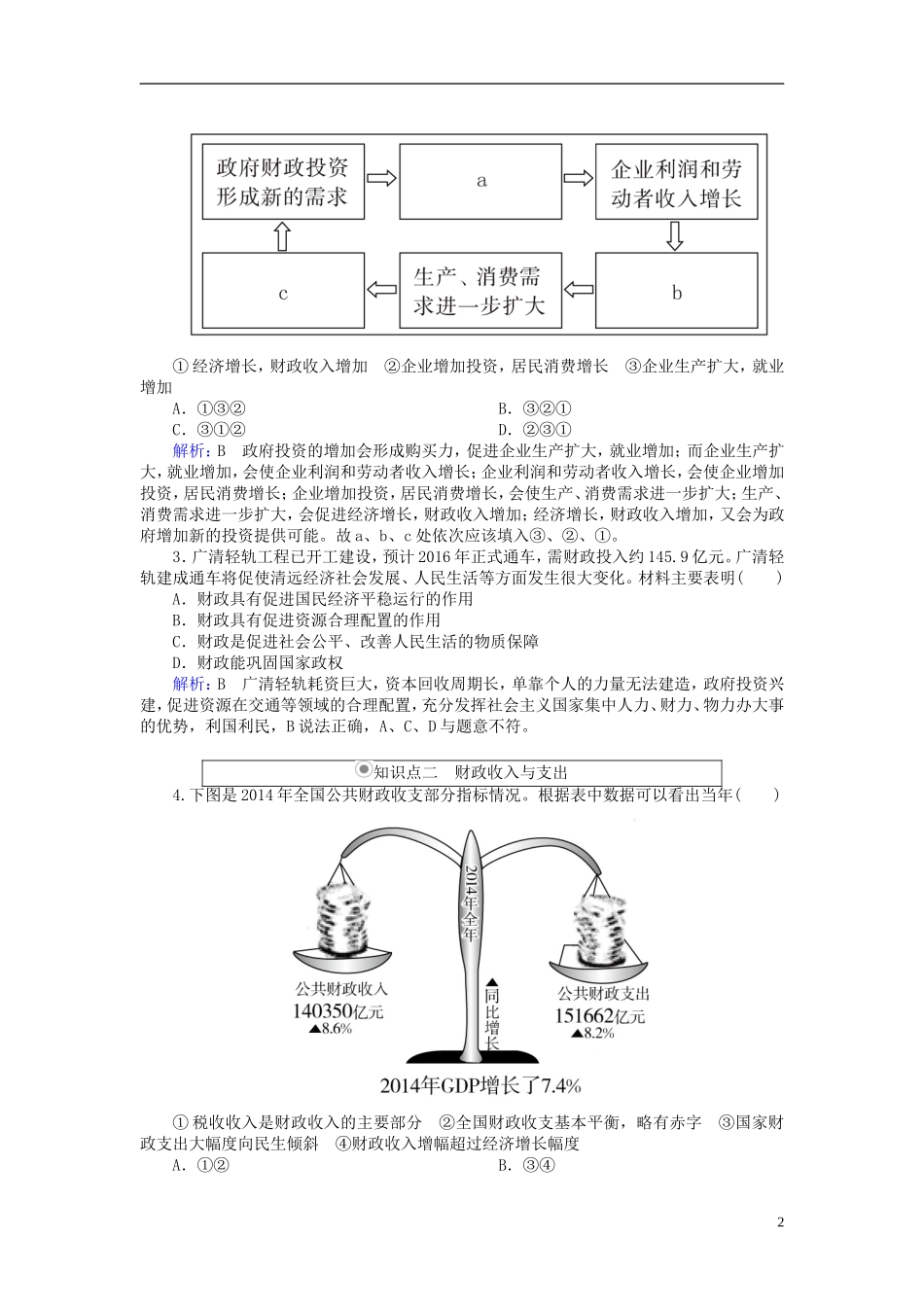2016高中政治8.1国家财政随堂效果检测新人教版必修1_第2页