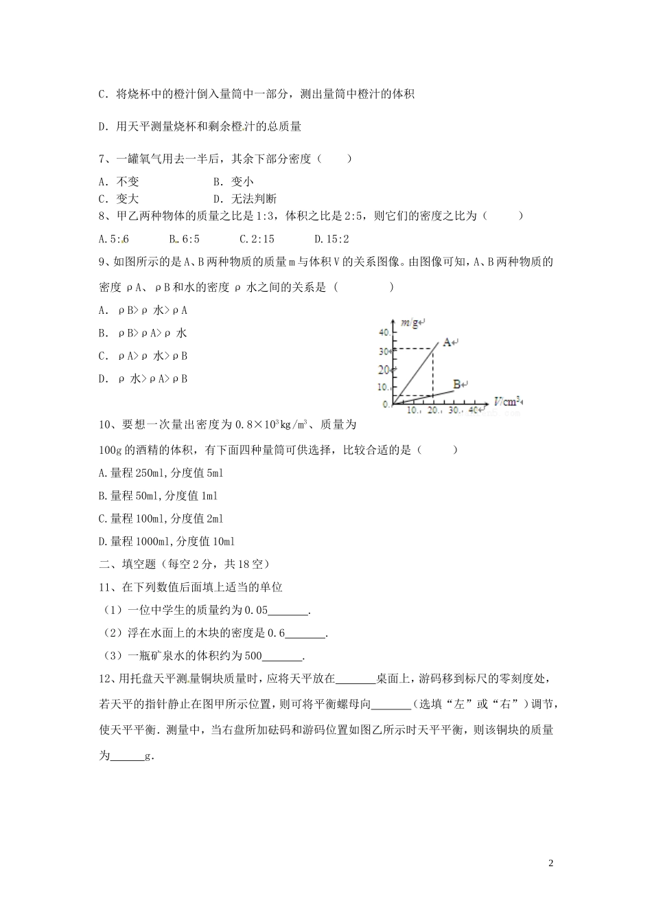 江苏省徐州市睢宁县宁海外国语学校2014_2015学年八年级物理下学期第一次月考试题无答案苏科版_第2页