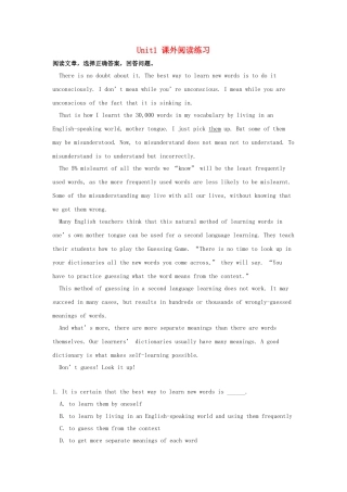 英语周报2015年高中英语Unit1课外阅读练习牛津译林版选修9