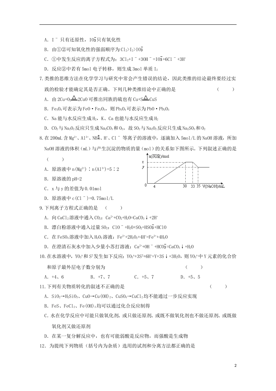 河南省南阳市部分示范高中五校2015届高三化学上学期第一次联考试题_第2页