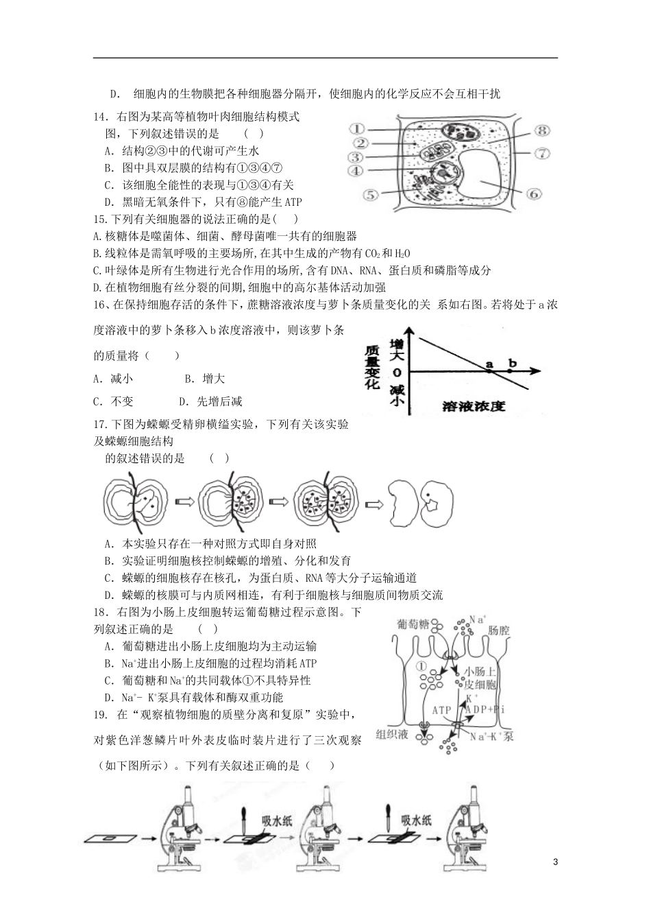 河南省周口中英文学校2016届高三生物上学期第一次考试试题_第3页