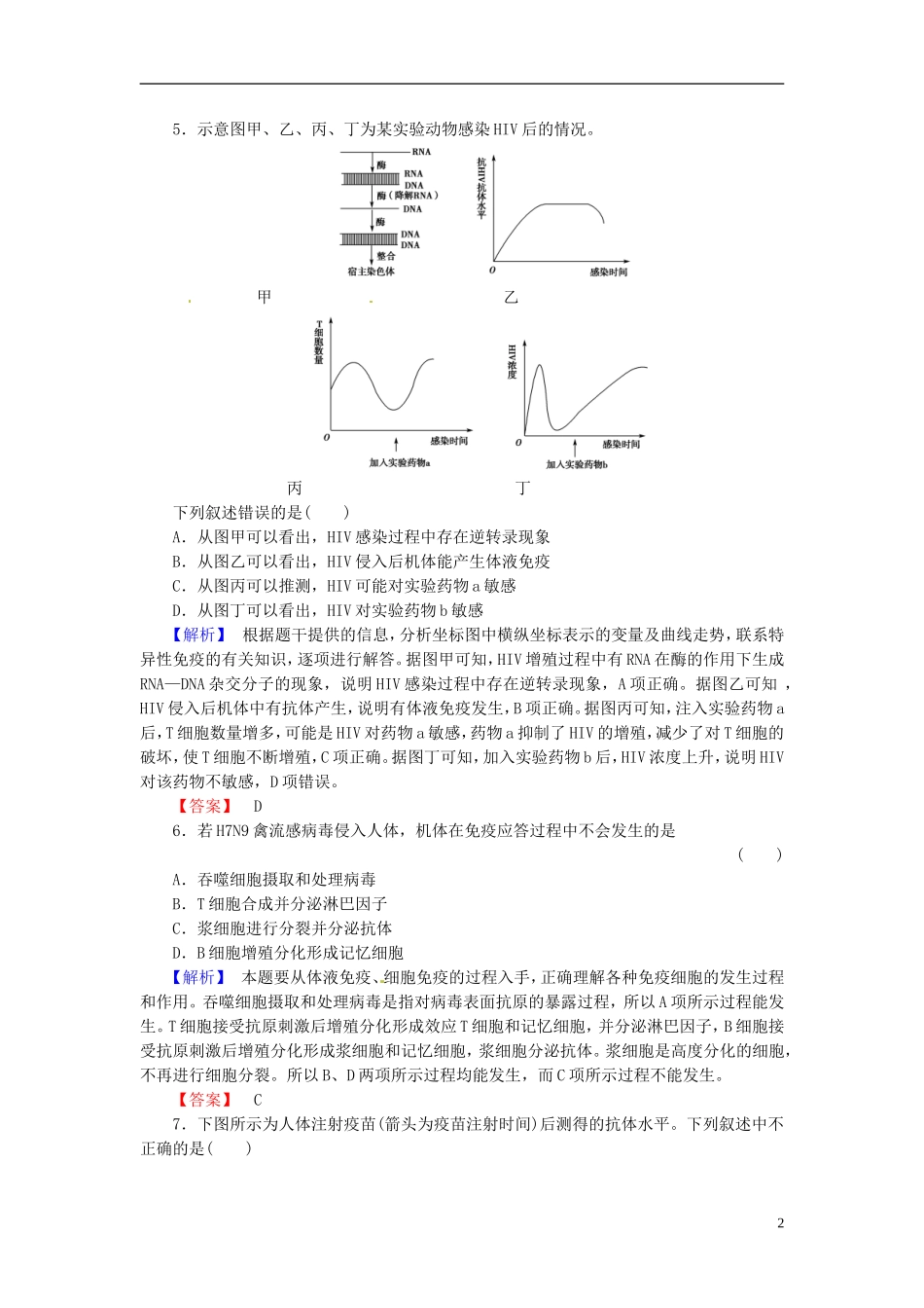 2016届高考生物总复习免疫调节试题含解析_第2页