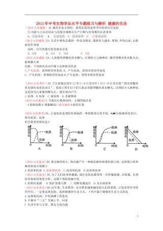 2013年中考生物学业水平专题练习与解析 健康的生活