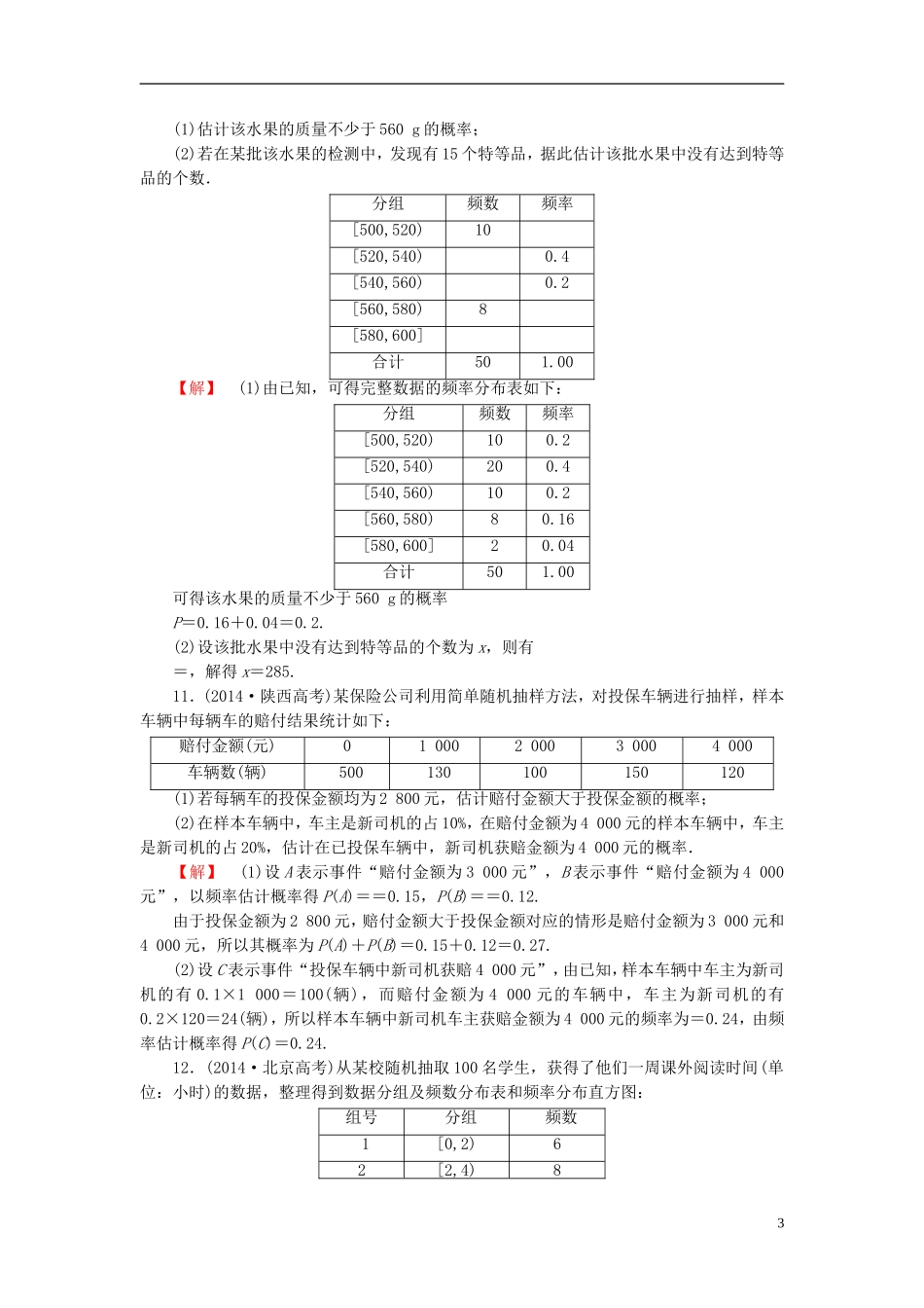 高考总动员2016届高考数学大一轮复习第10章第1节随机事件的概率课时提升练文新人教版_第3页
