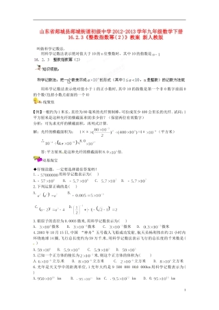 山东省郯城县郯城街道初级中学2012-2013学年九年级数学下册 16.2.3《整数指数幂》教案（2） 新人教版