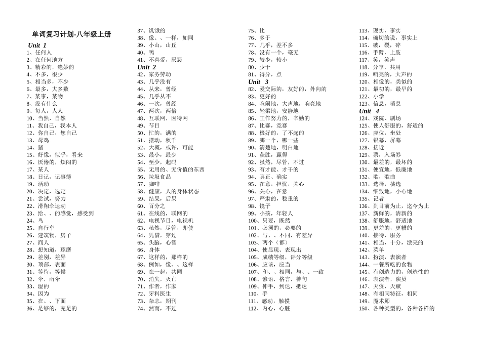 八年级上册单词复习计划_第1页