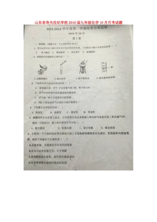山东省寿光世纪学校2016届九年级化学10月月考试题扫描版新人教版