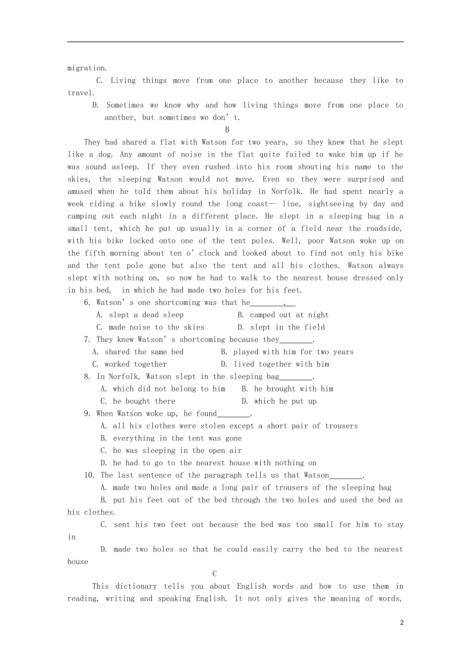 河南省南阳市部分示范高中五校2015_2016学年高一英语上学期第一次联考试题_第2页