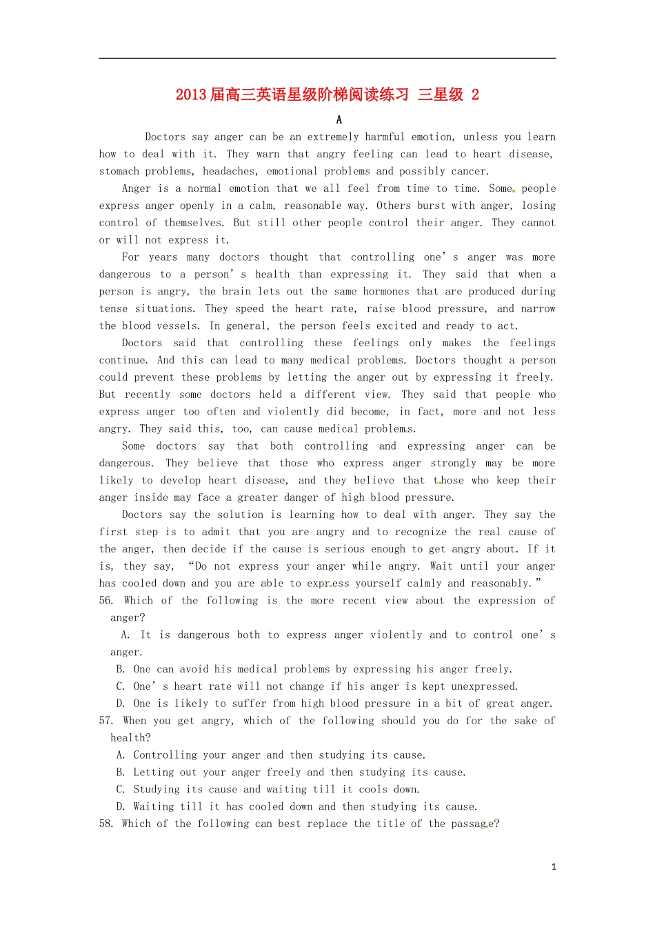 2013届高三英语三星级阶梯阅读练习2_第1页