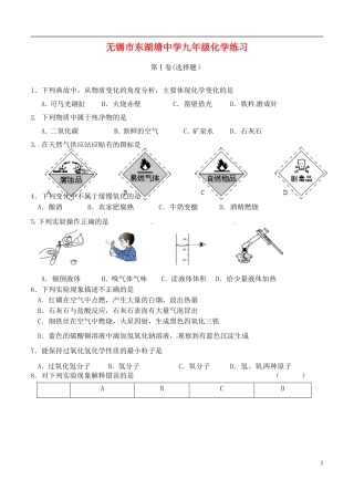 江苏省无锡市东湖塘中学2016届九年级化学上学期第一次月考试题新人教版