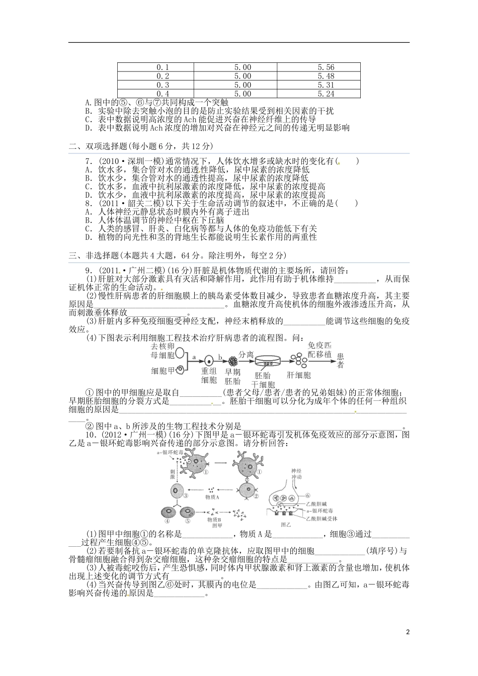 （通用版）2013届高三二轮复习 免疫调节 3测试题_第2页
