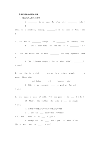 人称代词物主代词练习题