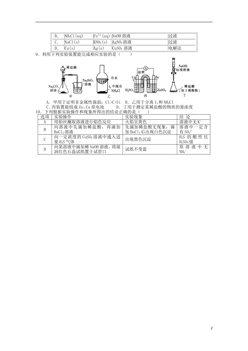 江西省师范大学附属中学2016届高三化学上学期第一次月考试题_第2页