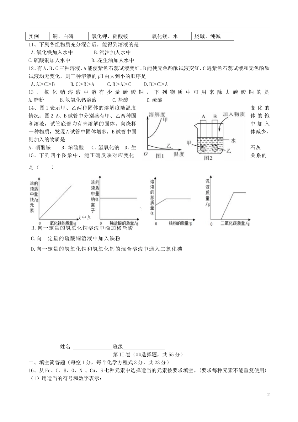 内蒙古巴彦淖尔磴口县诚仁中学2015届九年级化学下学期4月月考试题无答案_第2页